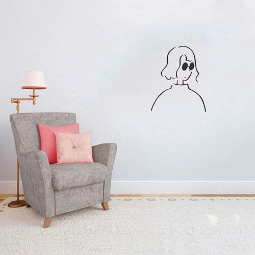 Korean style Ins Girl with Glasses Wall Sticker Home Decor Stickers For Bedroom Living Room Bar Removable Wallpaper ov465