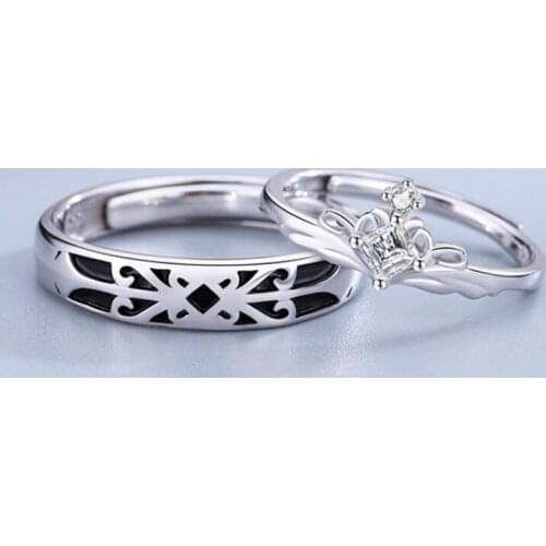New Fashion Crown Zircon Princess and Knight Couple Opening Rings For Women Party Gifts Wedding Jewellery Accessories SAR223