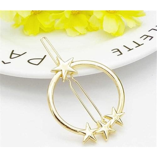 New fashion womens simple hollow five star moon geometric hairpin