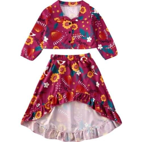 1-5Y Toddler Kids Baby Girl Clothes Long Sleeve Floral Print Vest Tops+ Tutu Skirts 2pcs Outfit 2020 Summer