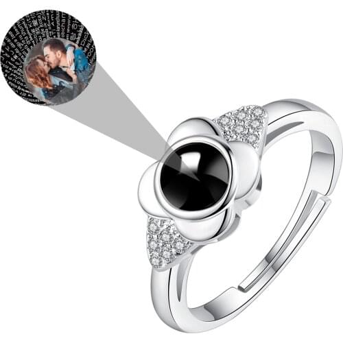 925 Silver Flowers Custom Name Photo 100 Languages I Love You Projection Couple Rings For Romantic Valentines Day Present Gifts