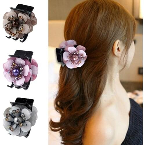 Plastic Toothed Hair Claw Clamps Hair Crab Simple Retro Hair Claw Clip Flower Hairpin Beaded Hair Accessories For Women Girls
