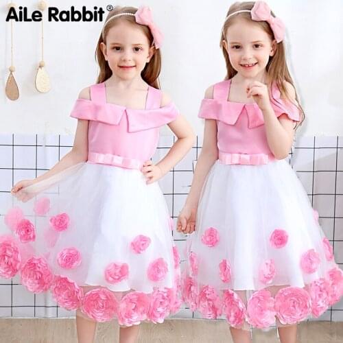 Little Girl Ceremonies Dress Rose Childrens Clothing Tutu Kids Dresses For Girls Clothes Wedding Party Gown Vestidos Robe Fille