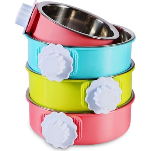 Pet cats and dogs stainless steel hanging food bowl fixed hanging cage dog bowl