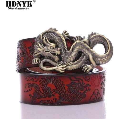 China Classical Dragon Design Belt Men Genuine Leather Belt Cow Leather Belt Male Waist Strap Cowskin Dragon Buckle Cowboy Style