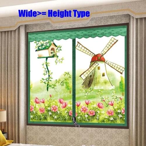 Wide Green Rural Windmill Door Window Mesh Screen Zipper Opening Yarn Air Tulle Fly Mosquito Net Curtain Remove Washable