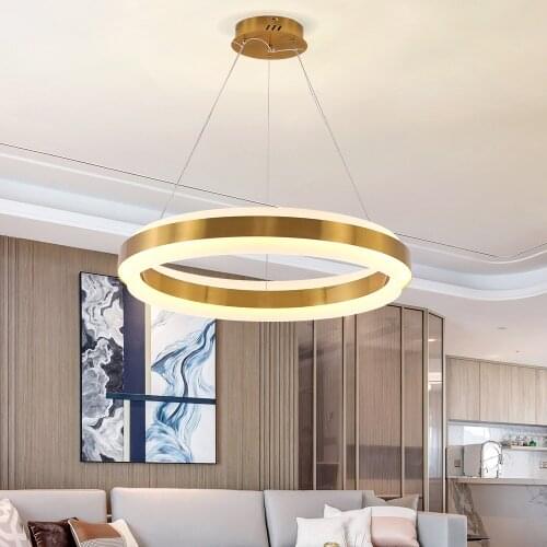 YOOGEE Gold Round LED Chandelier Modern Acrylic Home Decor Light Fixture Kitchen Island Living Room Bedroom Lamp