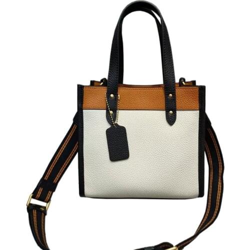 2021 New Leather Handbag Togo Pitote Bag Hit Color Wide Shoulder Strap Portable Messenger Bag