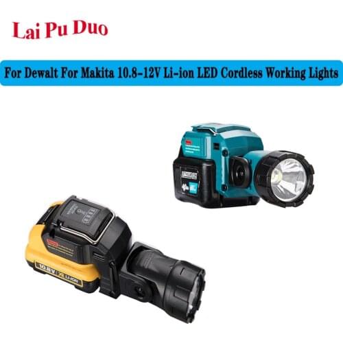 Work Lamp Flashlight For Makita For Dewalt DCB120 10.8V 12V Li-ion Battery LED Cordless Work Light Portable Spotlight