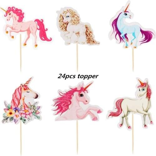 Cartoon Unicorn Party Cupcake Topper Happy Birthday Party Baby Shower Children Party Decor Kids Cake Decor Supplies
