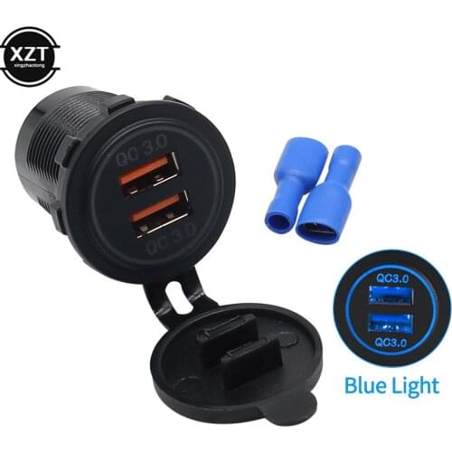Universal 12/24V QC3.0 Dual USB Port Motorcycle Car Charger Socket for Mobile Cell Phone Dual USB Charger 2 Port Power Socket