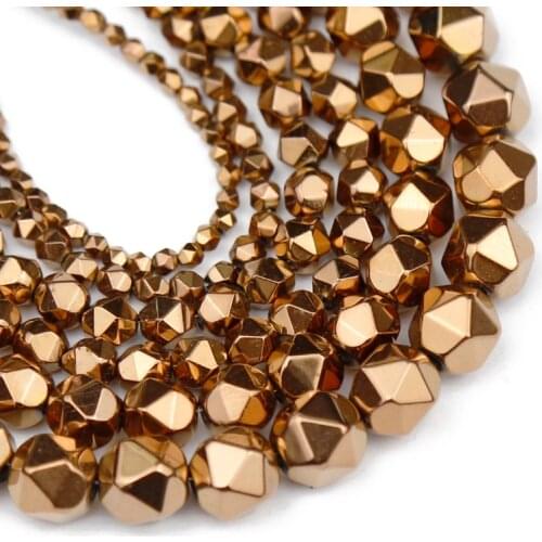 YHBZRET Natural Copper Faceted Round Hematite Stone 3/4/6/8/10MM Loose Spacers Beads for Jewelry Making Diy Bracelet Accessories