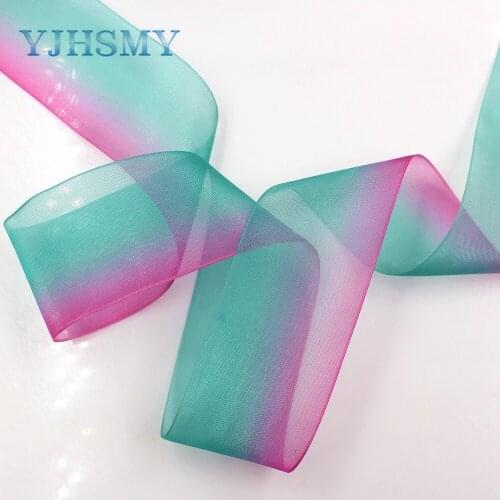YJHSMY,C-18201-79, 38 mm 5 Yards Fade Color Gradually Organza Sheer Ribbon Wedding Party Decoration Craft Gift wrapping material