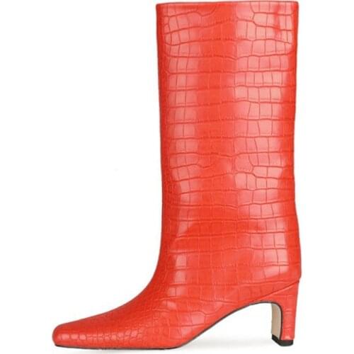 Red Crocodile Pattern Chelsea Womens Martin boots 2021 New Autumn Winter Lower leg Western Cowboy Boots Women Shoes Big Size