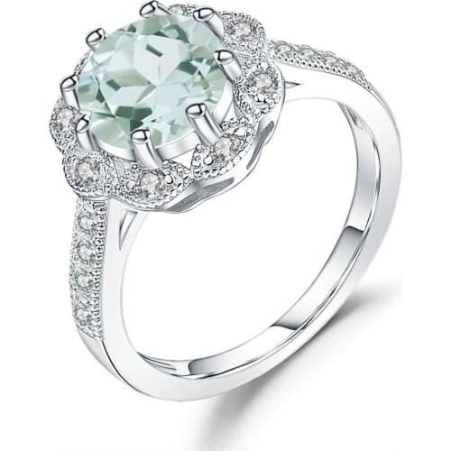 GEMS BALLET 2.04Ct Natural Green Amethyst Engagement Ring For Women Genuine 925 Sterling Silver Flower Rings Fine Jewelry Gift