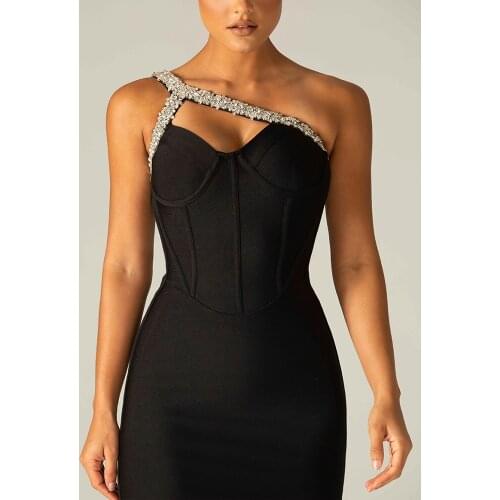 DEIVE TEGER Womens Summer Dress One Shoulder Spaghetti Strap Sparkly Rhinestone Decoration house of cb Bandage Midi Dresses