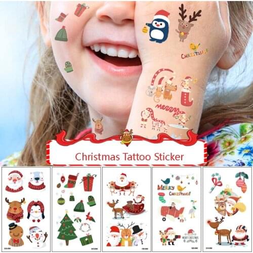 10PCS hildrens Christmas Tattoo Sticker Waterproof Temporary Cartoon Fake Santa Claus Body Transfer Art Kid Toy Decorate Gift