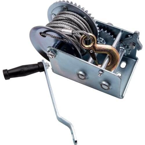 2500lb 32inch Hand Crank Cable Winch Dual Gear for Boat Trailer Manual Heavy Duty