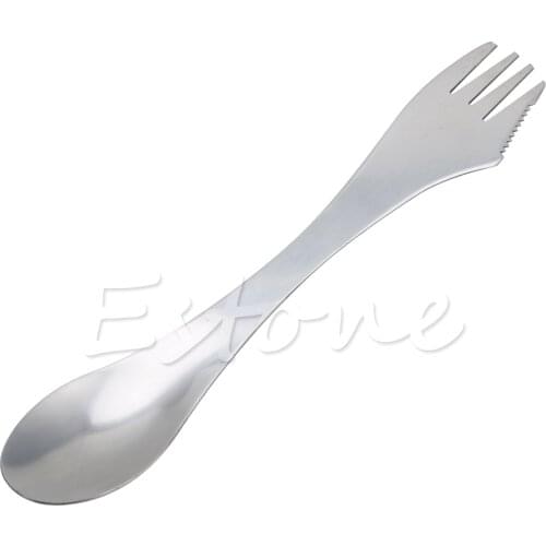 Outdoor Camping Hiking Cookout Picnic 3 in 1 Spork Stainless Steel Fork Spoon G2AE