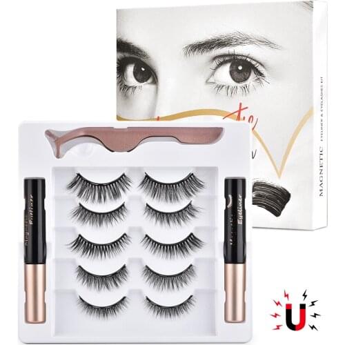 5Pcs Magnetic False Eeyelashes With 2Pcs Mascara Makeup Lasting Magnetic Eyeliner&Tweezer Set Makeup Extension