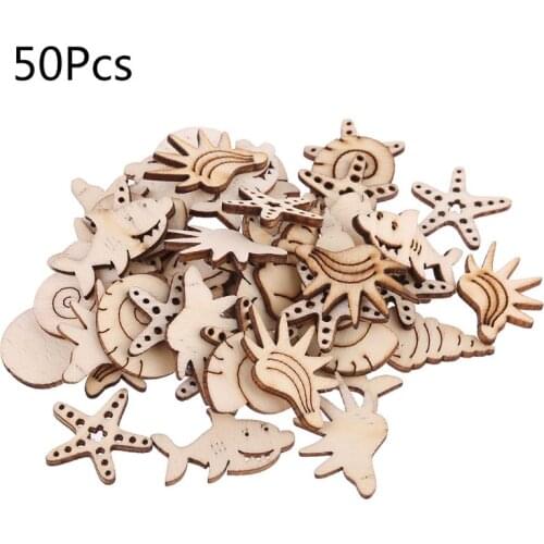 50pcs Laser Cut Wood Embellishment Wooden Sea Shell Marine life Shape Craft Wedding Decor