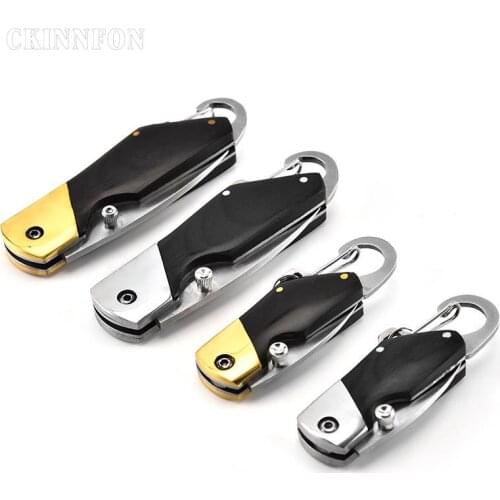 50Pcs/Lot Folding Knife Outdoor Camping Survival Ebony Handle Key Chain Pocket Black Tool (Color: Black & Silver)