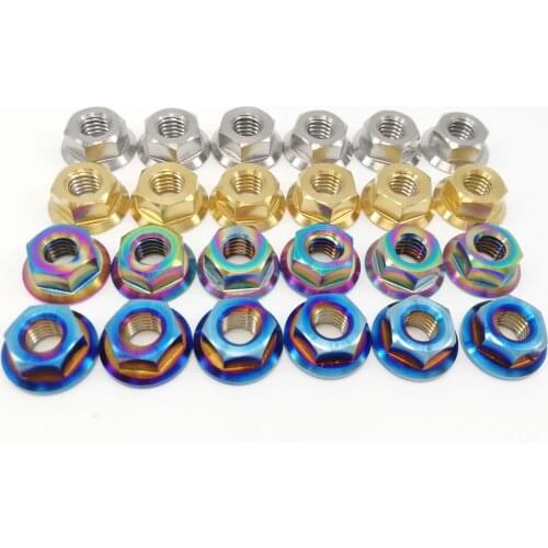 6Pcs MTB Mountain Bicycle Bike Motorcycle M6 Titanium Ti Flange Bolts Screw Nuts Gr5