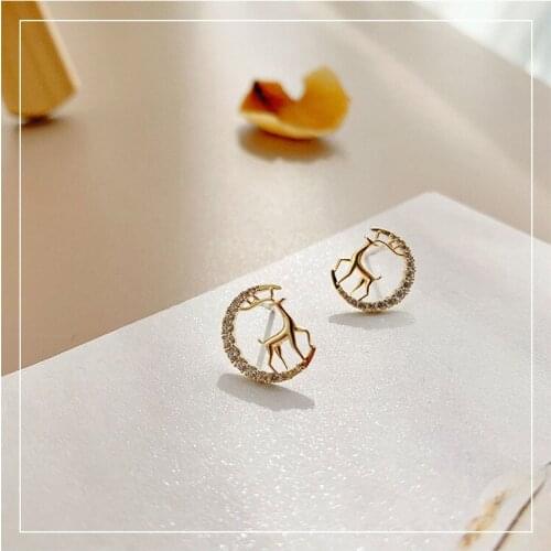 925 Sterling Silver Earrings For Women Moonlight Elk Zircon Crystal Gold Cute Design Jewelry Romantic Wedding Party Gift INEFFA
