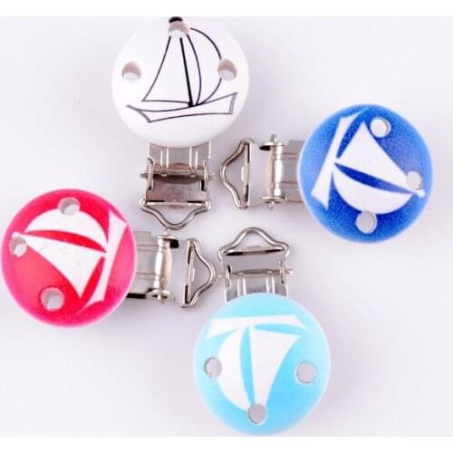 Free Shipping-10Pcs Metal Sailboat Suspender Trousers Pacifier Clips With Plastic Wood Craft Sewing Tool 45x30mm J2008