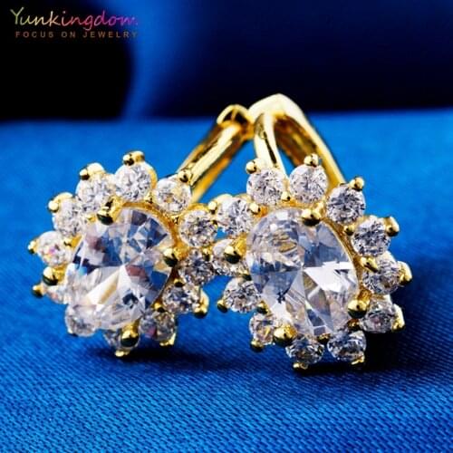 Yunkingdom brand pop white crystal zircon hoop earrings for women yellow gold color jewelry earring