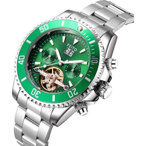 FEITO New Men Mechanical Wristwatch Luxury Ceramic Bezel Automatic Watch Luminous Sapphire Glass Watch For Men Relogio Masculino