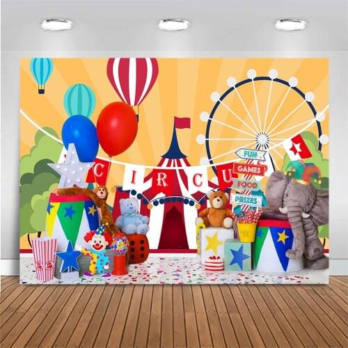 Circus Theme Backdrop Newborn Baby Portrait Photography Background Kids Birthday Party Backdrop Animal Elephant Hot Air Balloon