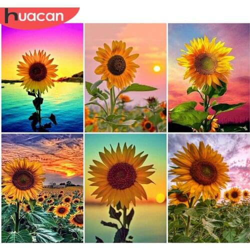 HUACAN 5D DIY Diamond Painting Sunflower Full Sauqre Round Drill Diamond Embroidery Sunset Picture Of Rhinestone Home Decor