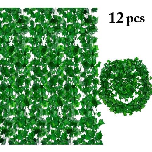 12pcs 2M Artificial Ivy green Leaf Garland Plants Vine Fake Foliage Home Decor Plastic Rattan string Wall Decor Artificial Pant