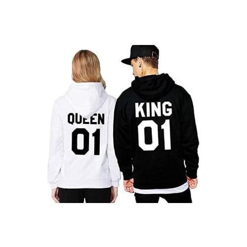 King01 Queen 01 Letter Printing Hoodies Lover Harajuku Sweatshirt for Couple