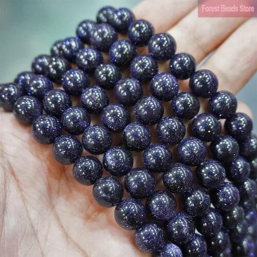 Natural Dark Blue SandStone Loose Round Beads 15" Strand 4 6 8 10 12 14MM Diy Bracelet Necklace Earrings for Jewelry Making