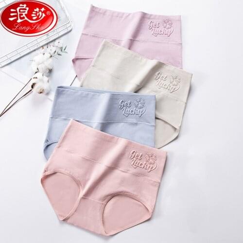 LANGSHA 4Pcs/lot Women Panties High WaistCotton Slimming Ladies Underwear Solid Seamless Briefs Sexy Breathable Girls Underpants