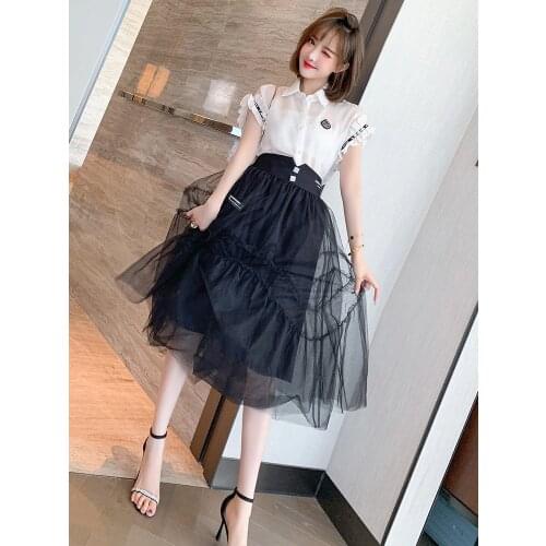 Niche of tall waist splicing bitter fleabane bitter fleabane gauze skirt in summer