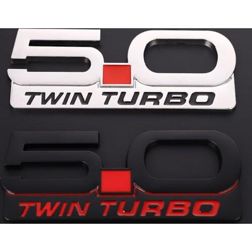 3D Metal 5.0 Twin Turbo Car Rear Trunk Emblem Sticker Decals Trim Front Hood Grill Badge for Ford Focus Mondeo Mustang Ranger