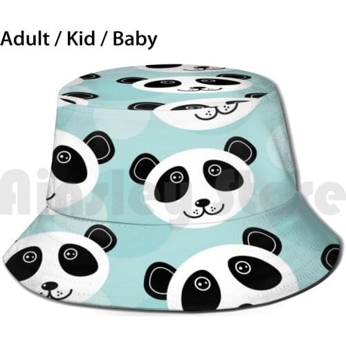 Cute Panda Seamless Pattern With Funny Cute Animal On A Blue Background Sun Hat Foldable UV Protection Fun Joy Pet