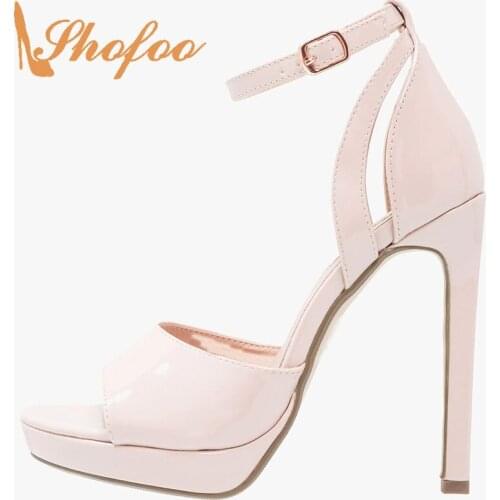 Sweet Pink Ankle Wrap Stilettos Platform Sandals Woman Super High Thin Heels Buckle Strap Ladies Summer Shoes Large Size 33 36