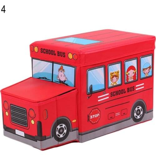 Lovely Vehicle Design Multi Usage Police Car School Bus Vehicle Toy Storage Box Kids Stool Household Home Storage Organization