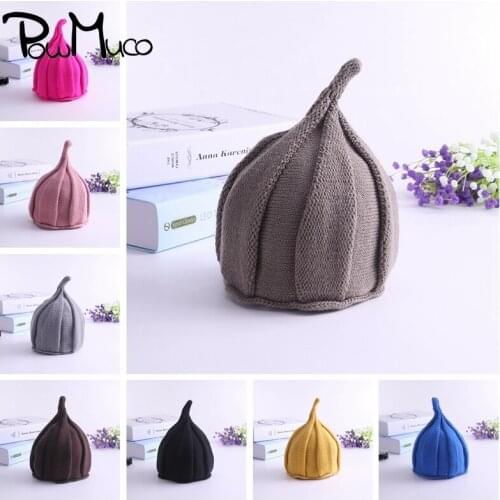 Powmuco Fashion Handmade Knitted Pointy Wool Hats for Baby Girls Solid Color Autumn and Winter Warm Infant Caps Newborn Headwear