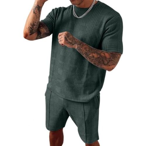 2021 Summer New Men Casual Shorts Sets Short Sleeve T Shirt +Shorts Solid Set Mens Brand Clothing 2 Pieces Sets ropa hombre