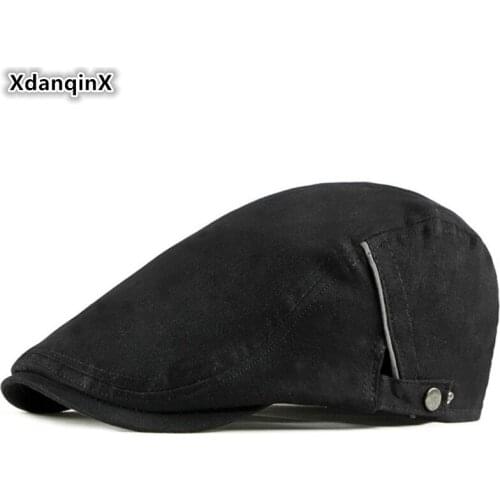 XdanqinX Mens Fashion Simple Beret British Vintage Cotton Tongue Caps Adjustable Head Size Womens Hats Snapback Cap Couple Hat