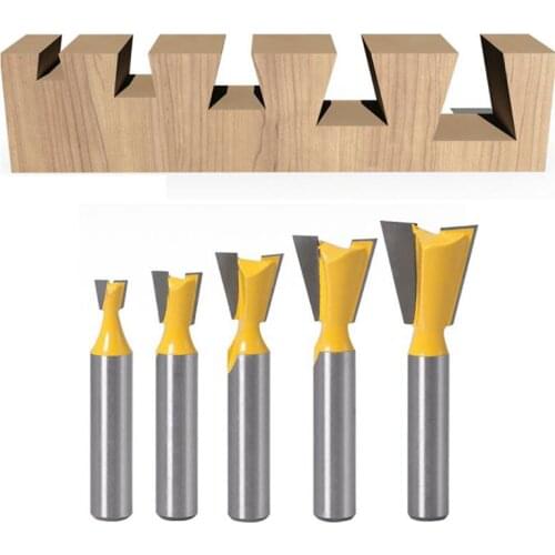 5pcs/Set Shank Dovetail Joint Router Bits Set Woodworking Engraving Bit Milling Cutter For Wood Household Tools