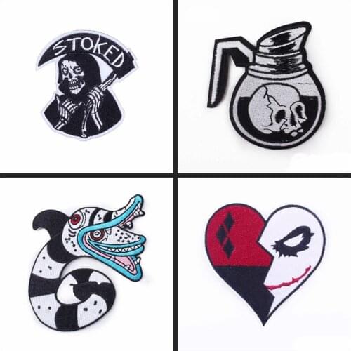 Punk skull Patch ecussonthermocollants embroidered patches for clothing UFO Alien Patch iron on patches on clothes Stripe sewing