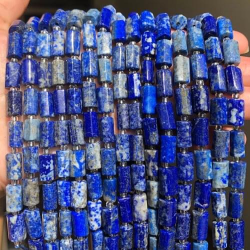 Natural Faceted Lapis Lazuli Stone Beads Cylinder Loose Beads For Jewelry Making DIY Earring Charm Bracelet 7.5"Strand 8x11mm