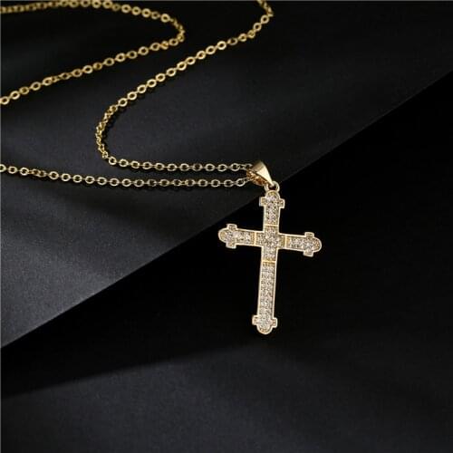 2021 New Hot Gold Color Cross Necklace For Women Men Unique Design Cross Pendant Necklace CZ Christian Jewelry