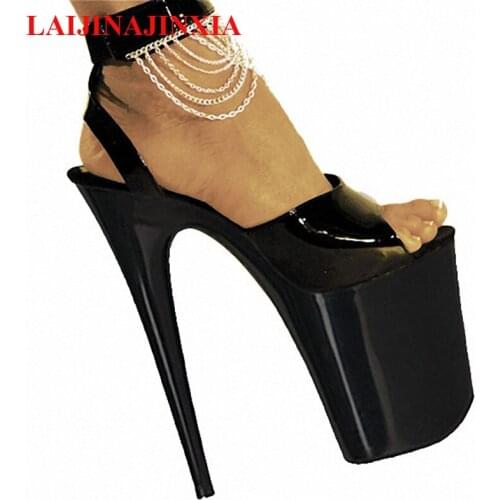 LAIJIANJINXIA 2018 New Black Womens Platform Sandals Pole Dancing Shoes 8 Inch High Heels Shoes Nightclub Dance Shoes E-081